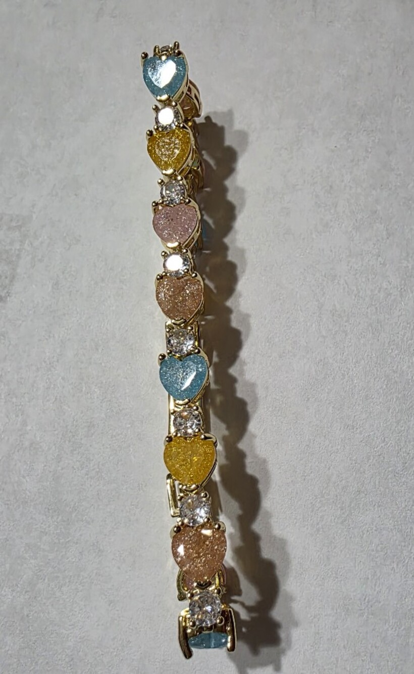 Gold-Tone Tennis Bracelet Featuring Alternating Pastel and Cubic Zirconia Stones